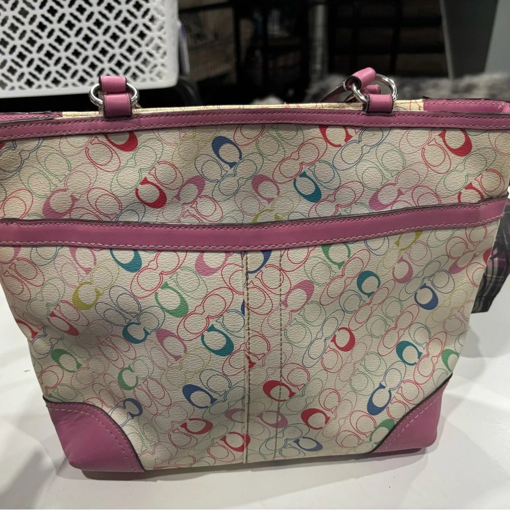 Coach Multicolor Tote with Pink Trim - Picture 2 of 5